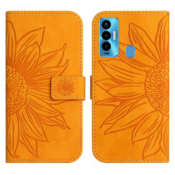 For Tecno Camon 18i Skin Feel Sun Flower Pattern Flip Leatherette Phone Case with Lanyard(Yellow)