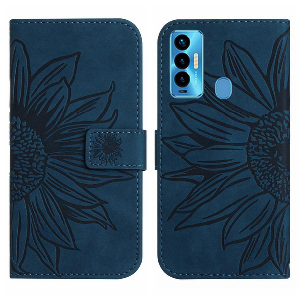 For Tecno Camon 18i Skin Feel Sun Flower Pattern Flip Leatherette Phone Case with Lanyard(Inky Blue)