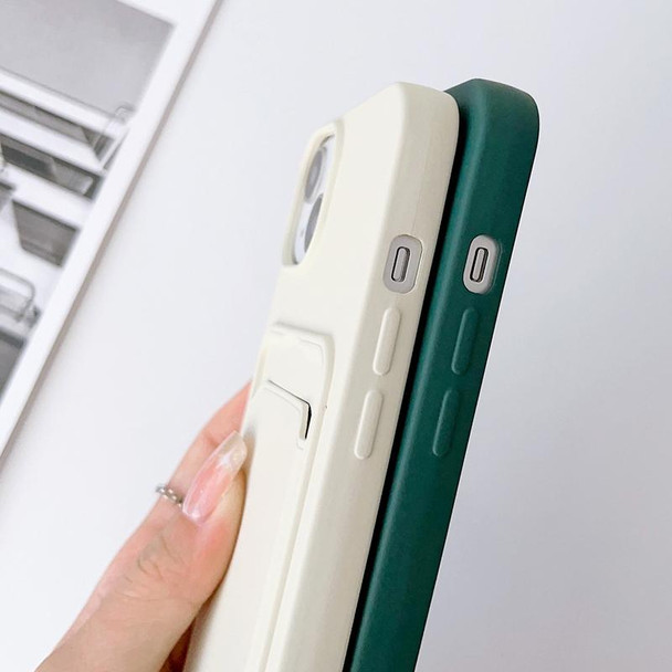 For iPhone 14 Pro Max Crossbody Lanyard Elastic Silicone Card Holder Phone Case(Dark Green)