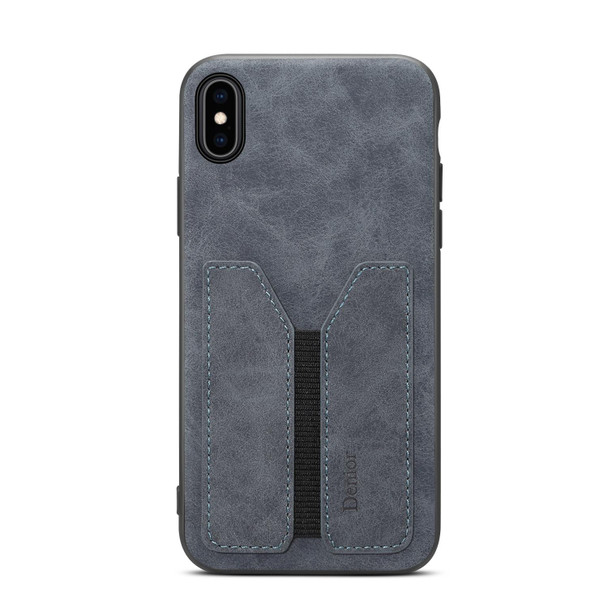 For iPhone X / XS Denior DV Elastic Card PU Back Cover Phone Case(Grey)