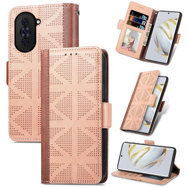 For Huawei Nova 10 Grid Leatherette Flip Phone Case(Khaki)
