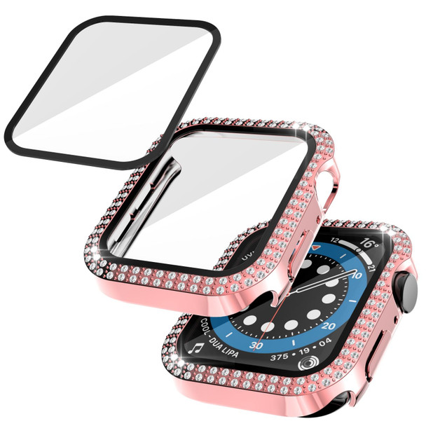 Double-Row Diamond PC+Tempered Glass Watch Case - Apple Watch Series 3&2&1 42mm(Pink)