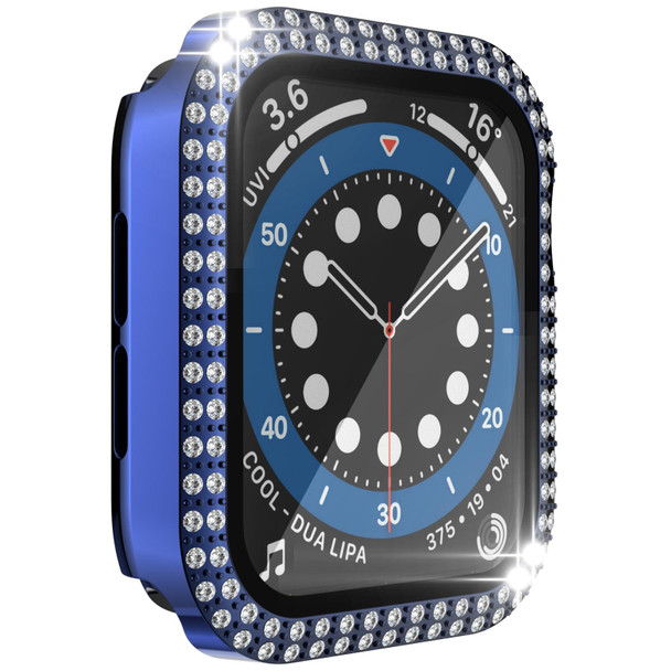 Double-Row Diamond PC+Tempered Glass Watch Case - Apple Watch Series 3&2&1 42mm(Navy Blue)