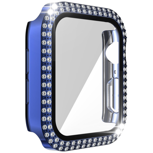 Double-Row Diamond PC+Tempered Glass Watch Case - Apple Watch Series 3&2&1 42mm(Navy Blue)