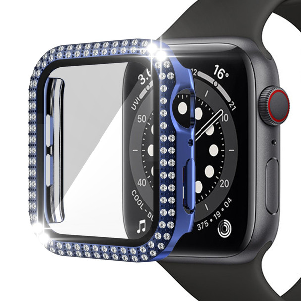 Double-Row Diamond PC+Tempered Glass Watch Case - Apple Watch Series 3&2&1 42mm(Navy Blue)