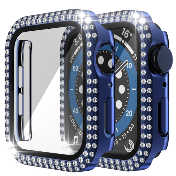 Double-Row Diamond PC+Tempered Glass Watch Case - Apple Watch Series 3&2&1 42mm(Navy Blue)