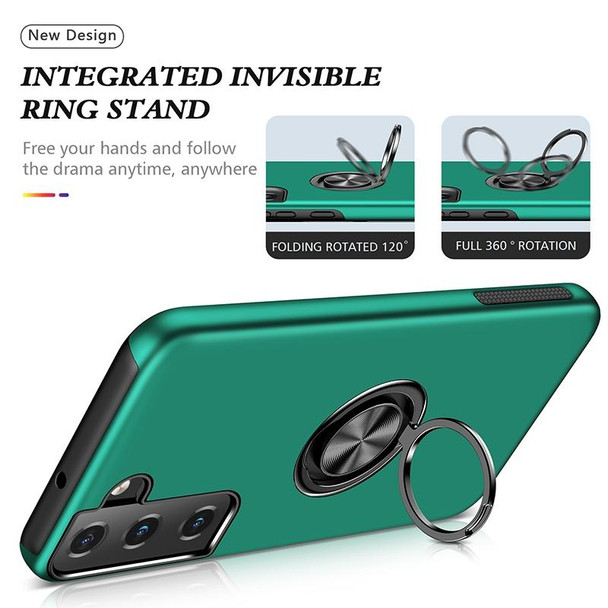 For Samsung Galaxy S22+ 5G PC + TPU Magnetic Phone Case with Invisible Ring Holder(Dark Green)