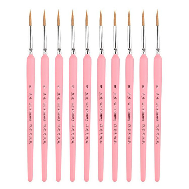 10 PCS 6 WeiZhuang Hook Line Pen Painting Hand-painted Watercolor Wolf Mint Hook Line Pen Painting Stroke Thin Line Brush, Color:Pink