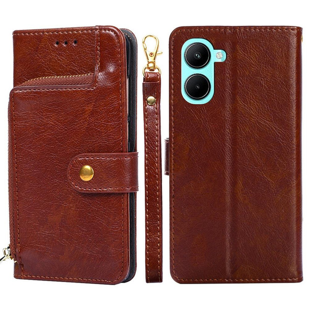 For Realme C33 4G Zipper Bag Leatherette Phone Case(Brown)