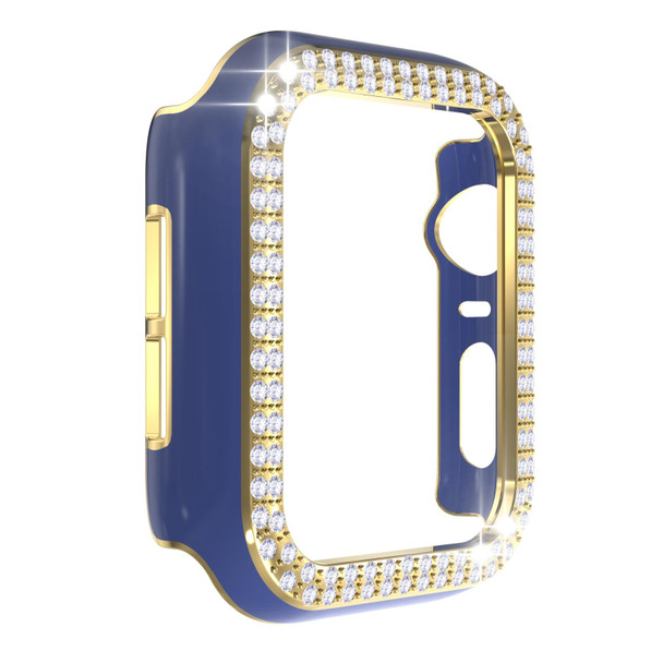 Double-Row Diamond Two-color Electroplating PC Watch Case - Apple Watch Series 3&2&1 38mm(Navy Blue+Gold)