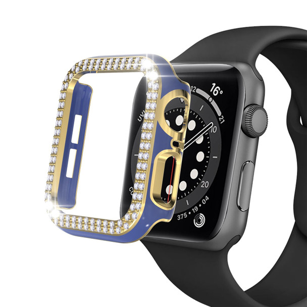 Double-Row Diamond Two-color Electroplating PC Watch Case - Apple Watch Series 3&2&1 38mm(Navy Blue+Gold)