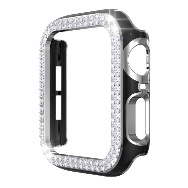 Double-Row Diamond Two-color Electroplating PC Watch Case - Apple Watch Series 3&2&1 38mm(Black+Silver)