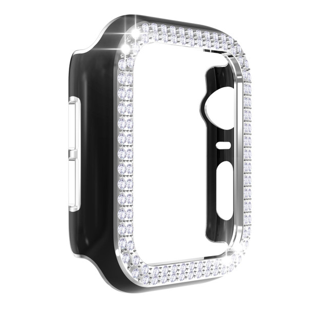 Double-Row Diamond Two-color Electroplating PC Watch Case - Apple Watch Series 3&2&1 38mm(Black+Silver)