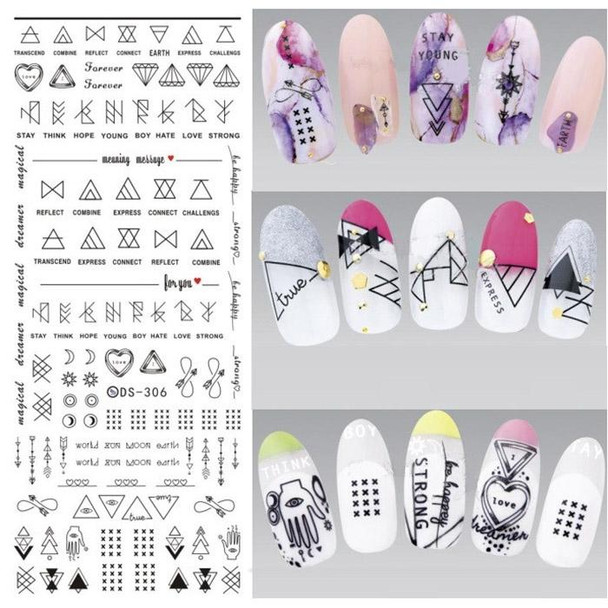 DS301-318 5 PCS 18 Patterns DIY Design Beauty Water Transfer Harajuku Nails Art Sticker Nail Art Decoration Accessories, Random Color Delivery, Without Nails