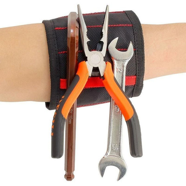 Electric Woodworking Multifunctional Powerful Magnetic Wrist Strap, Style: Three Rows Red