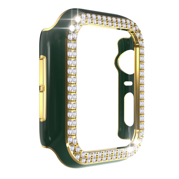 Double-Row Diamond Two-color Electroplating PC Watch Case - Apple Watch Series 3&2&1 42mm(Green+Gold)