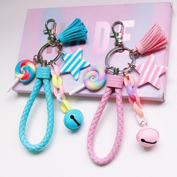 4 PCS Cute Soft Clay Rainbow Keychain Student Schoolbag Lollipop Pendant, Colour: Pink Rope Cloud