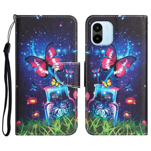 For Xiaomi Redmi A1 Colored Drawing Leather Phone Case(Bottle Butterfly)