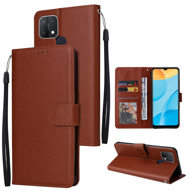 For OPPO A15 / A15s / A35 Multifunctional Horizontal Flip Leatherette Case with Three Card Slot(Brown)