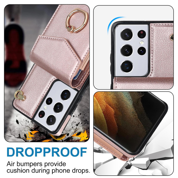 For Samsung Galaxy S21 5G Anti-theft RFID Card Slot Phone Case(Rose Gold)