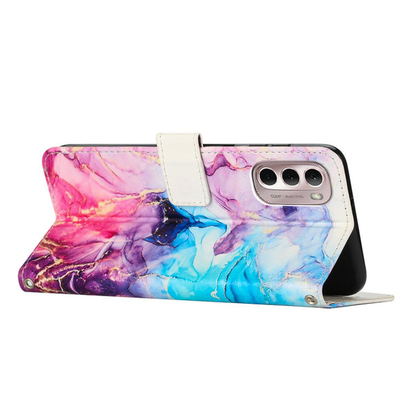 For Motorola Moto G Stylus 5G 2022 Painted Marble Pattern Leatherette Phone Case(Pink Purple)