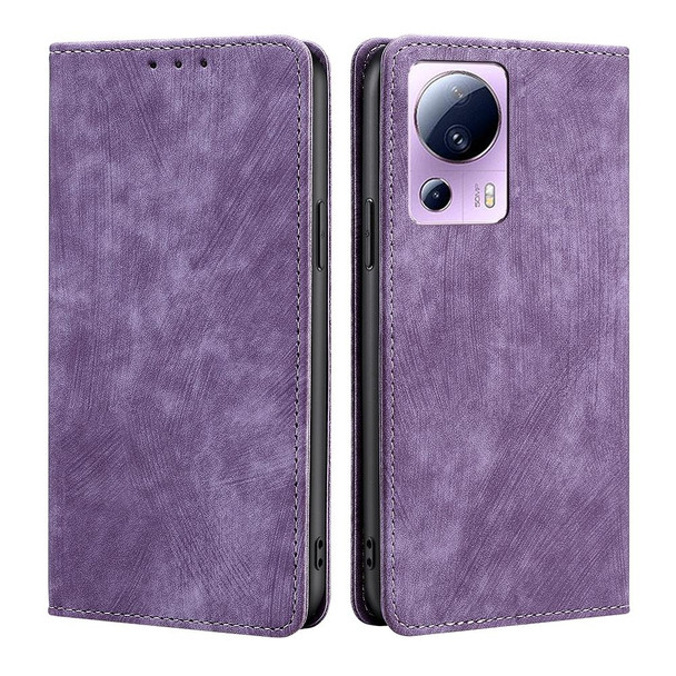 For Xiaomi Civi 2 5G RFID Anti-theft Brush Magnetic Leather Phone Case(Purple)