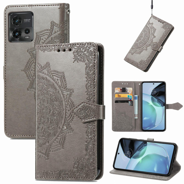 For Motorola Moto G72 Mandala Flower Embossed Leatherette Phone Case(Gray)