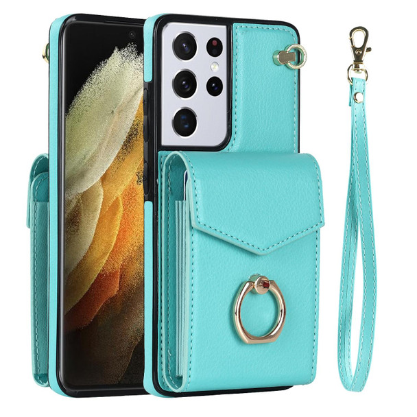 For Samsung Galaxy S21 5G Anti-theft RFID Card Slot Phone Case(Mint Green)