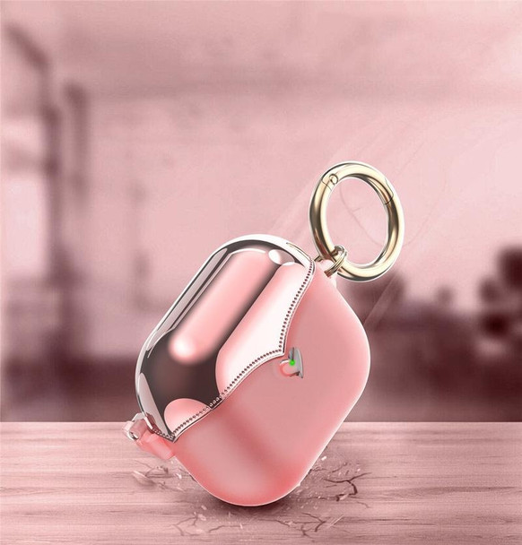 For AirPods Pro 2pcs One-piece Plating TPU Soft Shell Protective Case(Transparent Pink +Silver)