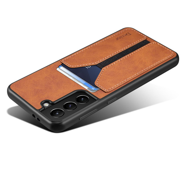 For Samsung Galaxy S21+ 5G Denior DV Elastic Card PU Back Cover Phone Case(Brown)