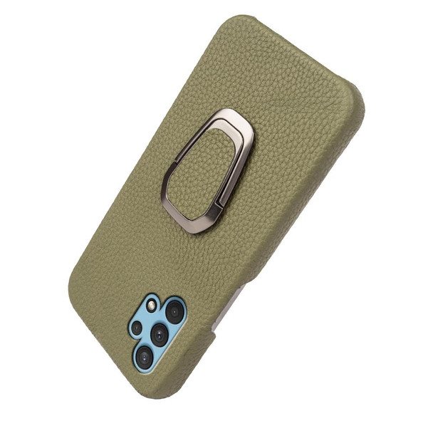 For Samsung Galaxy A32 4G Ring Holder Litchi Texture Genuine Leatherette Phone Case(Green)