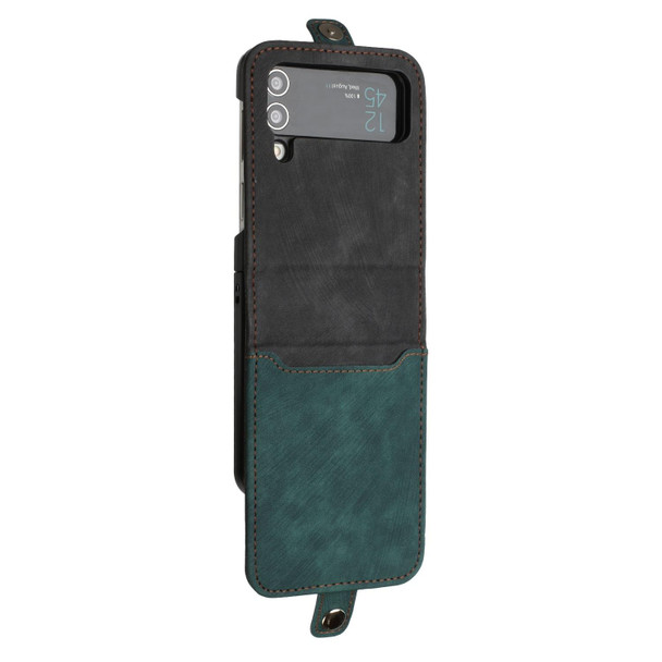 For Samsung Galaxy Z Flip 3 5G Side Buckle Double Fold Leatherette Phone Case(Dark Green)