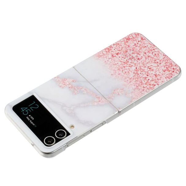 For Samsung Galaxy Z Flip 3 5G Foldable Colored Drawing PC Phone Case(Pink White Marble)