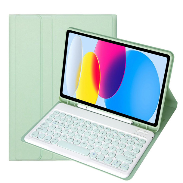 For iPad 10th Gen 10.9 2022 YA10B Lambskin Texture Bluetooth Keyboard Leatherette Tablet Case with Pen Slot (Green)