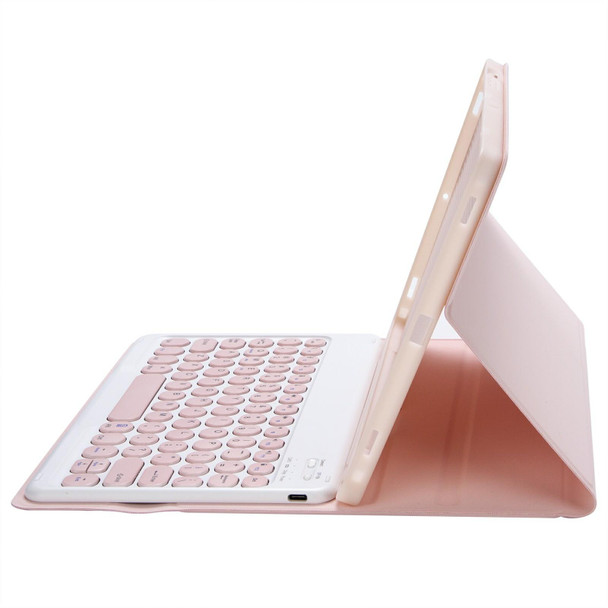 For iPad 10th Gen 10.9 2022 YA10B Lambskin Texture Bluetooth Keyboard Leatherette Tablet Case with Pen Slot (Pink)