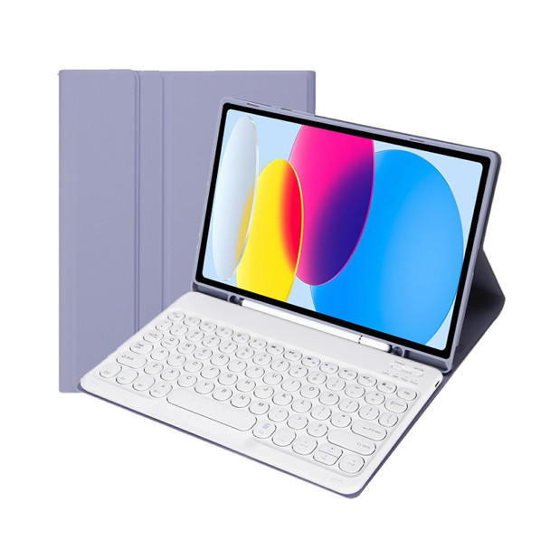 For iPad 10th Gen 10.9 2022 YA10B Lambskin Texture Bluetooth Keyboard Leatherette Tablet Case with Pen Slot (Purple)