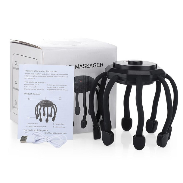 Rechargeable Octopus Scalp Massager 3 Vibration Modes Head Massager(Black)