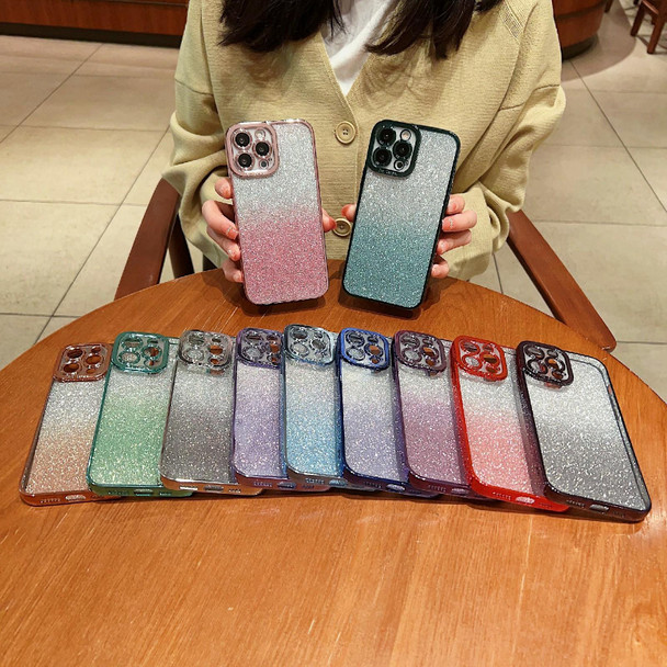 For iPhone 14 Pro Max High Transparent Gradient Color Glitter TPU Phone Case(Light Green)