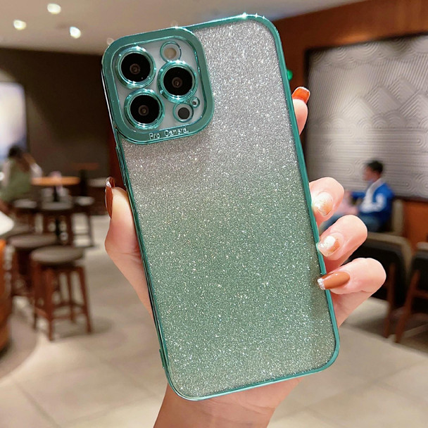 For iPhone XR High Transparent Gradient Color Glitter TPU Phone Case(Light Green)