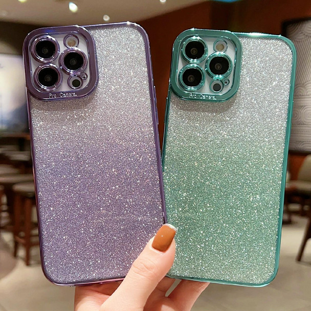 For iPhone XR High Transparent Gradient Color Glitter TPU Phone Case(Light Green)