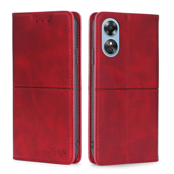 For OPPO A17 Cow Texture Magnetic Leatherette Phone Case(Red)