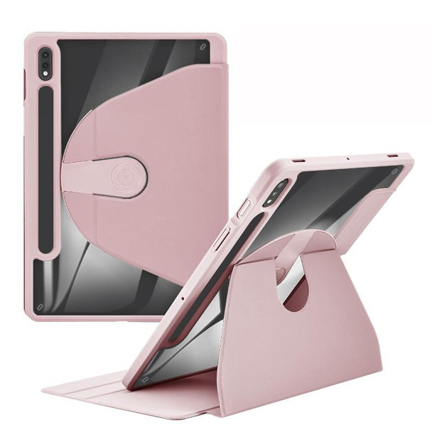 For Samsung Galaxy Tab S8 / S7 Acrylic 360 Degree Rotation Holder Tablet Leatherette Case(Baby Pink)