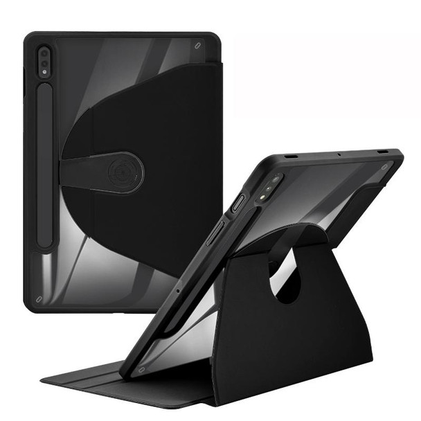 For Samsung Galaxy Tab S8+ / S7+ Acrylic 360 Degree Rotation Holder Tablet Leatherette Case(Black)