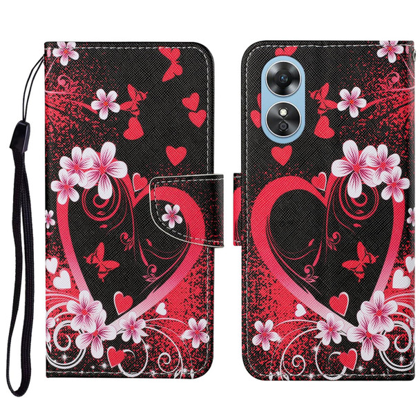 For OPPO A17 Colored Drawing Pattern Leatherette Phone Case(Red Heart)