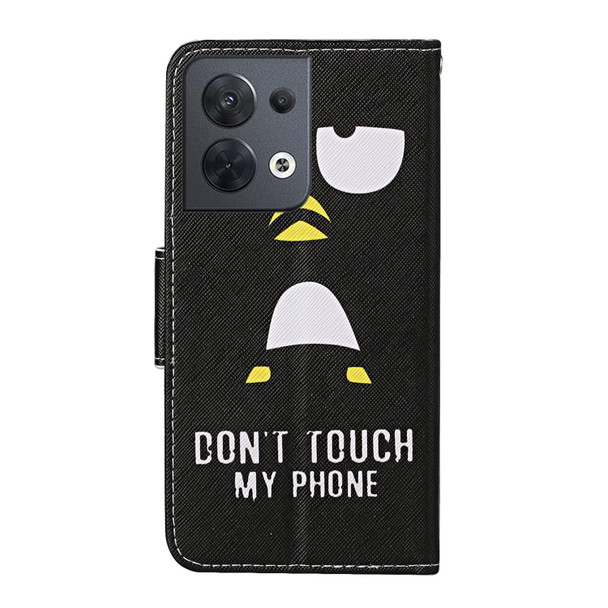 For OPPO Reno8 Colored Drawing Pattern Leatherette Phone Case(Penguin)