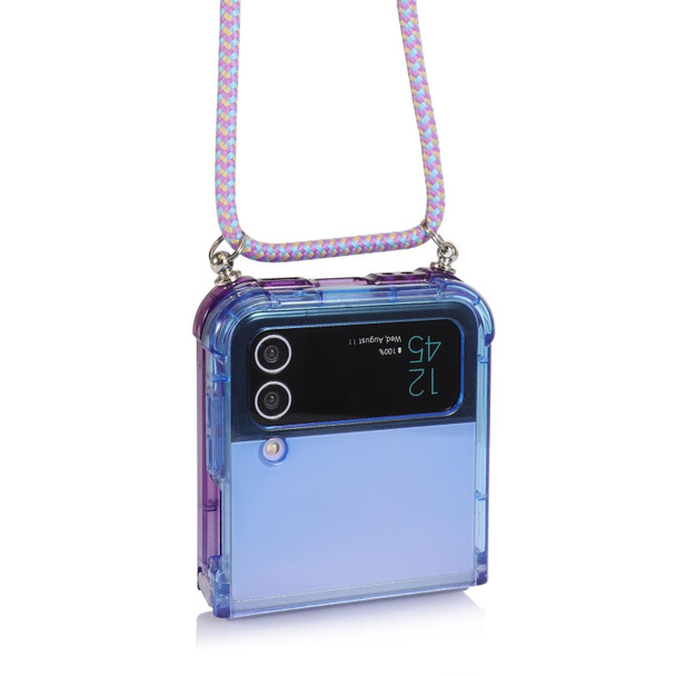 For Samsung Galaxy Z Flip3 5G Gradient Color Shockproof Phone Case with Lanyard(Gradient Blue Purple)