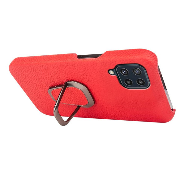 For Samsung Galaxy M32 Ring Holder Litchi Texture Genuine Leatherette Phone Case(Red)