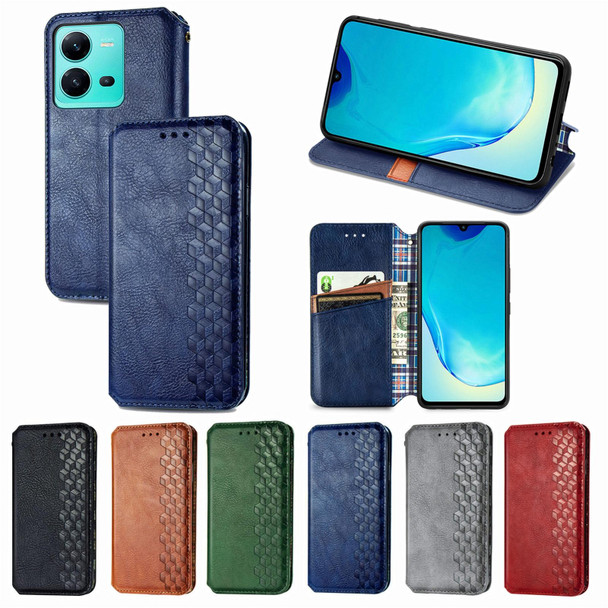 For vivo V25 Cubic Grid Pressed Magnetic Leather Phone Case(Green)