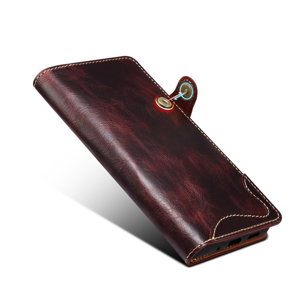For Samsung Galaxy Note20 Denior Oil Wax Cowhide Magnetic Button Genuine Leatherette Case(Dark Red)