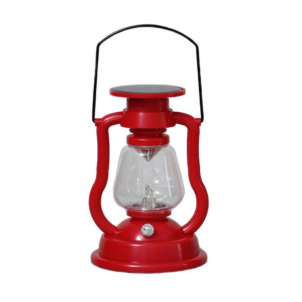 200802 Retro Solar Kerosene Lamp Shape Handheld Lamp Home Decor Flame Lamp(Red)